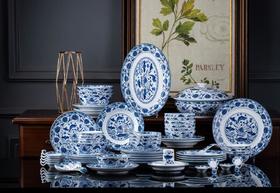 80头仿元青花鱼草纹餐具