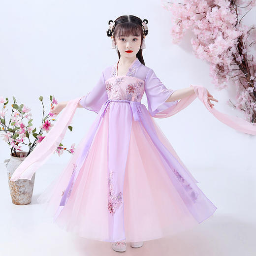 DY-6400女童汉服夏季裙子薄款短袖小女孩连衣裙儿童中国风古装仙裙 商品图0
