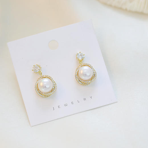 S925银针法式珍珠耳坠简约耳环耳饰 LY-H-134 商品图1