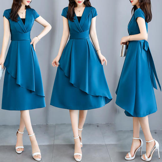 夏季通勤，荷叶边公主裙时尚减龄气质纯色连衣裙HR-HMQY2558 商品图3