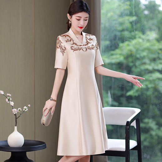 AHM thfs9369香槟色连衣裙优雅气质显瘦洋气 商品图3