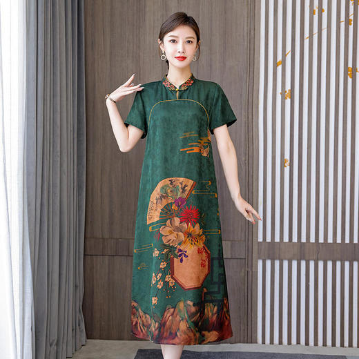 复古中国风，短袖改良旗袍民族风大码重磅仿真丝香云纱连衣裙HT-NSM1031 商品图4