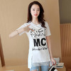 时尚蕾丝花边印花短袖中长款修身显瘦T恤衫ZMLM1628 商品缩略图3