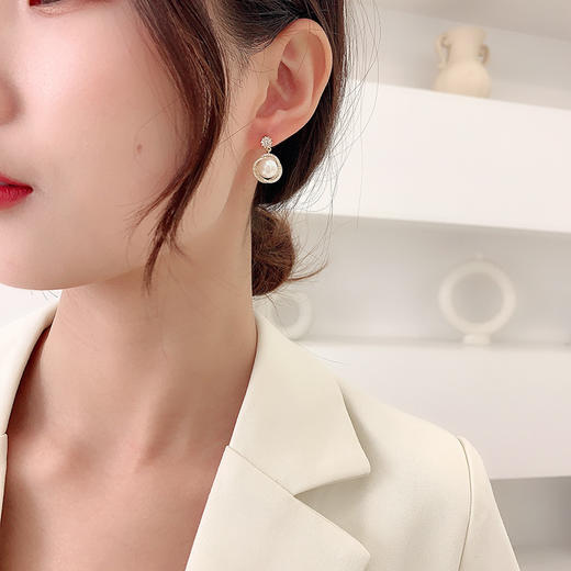 S925银针法式珍珠耳坠简约耳环耳饰 LY-H-134 商品图2