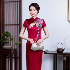 TZRY-21032醋酸手推绣=旗袍宴会婚礼喜气质去旗袍礼服