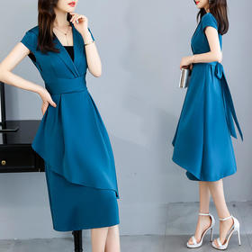 夏季通勤，荷叶边公主裙时尚减龄气质纯色连衣裙HR-HMQY2558