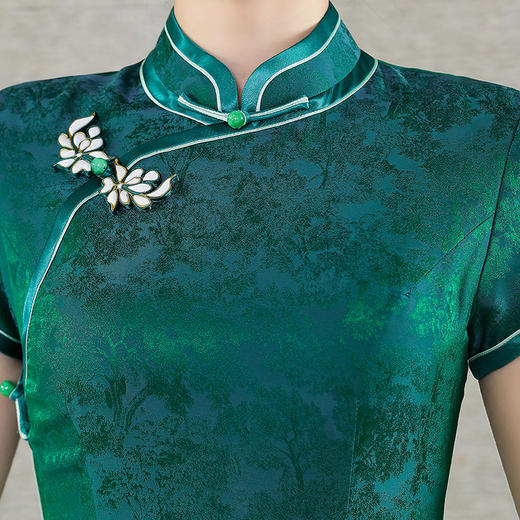 TZRY-21021新款手工盘口真丝提花复古旗袍 宴会礼服日常真丝提花侧排扣 商品图2