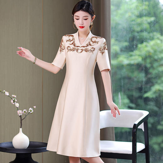 AHM thfs9369香槟色连衣裙优雅气质显瘦洋气 商品图1