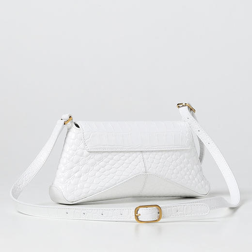 BALENCIAGA 巴黎世家 女士小号闪亮超柔软鳄鱼压纹小牛皮翻盖包斜挎单肩包 白色 695645 2108Y 9001 商品图1