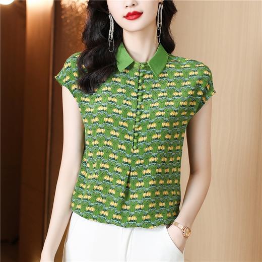 重磅仿真丝上衣女碎花衬衫，新款翻领印花衬衣KQL-6640 商品图3