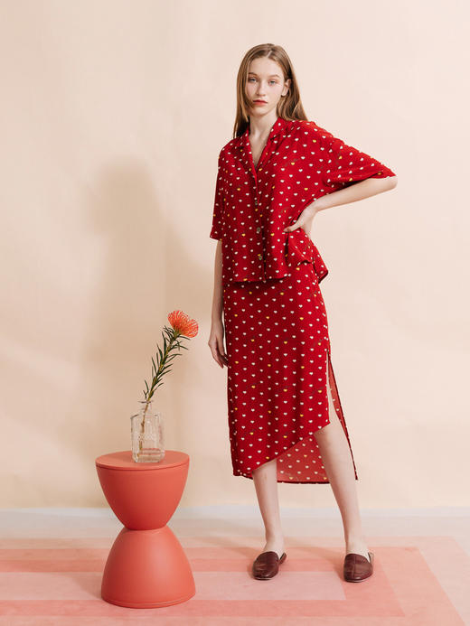 复古桃心迷笛半身裙  桃心红 商品图5