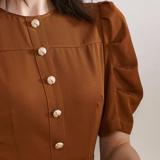 剩S 褶纹排扣2025夏季新款中长裙泡泡袖裙摆连衣裙 商品图4