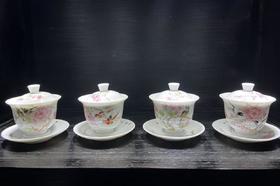 醉春风 手绘四季花鸟玉泥盖碗