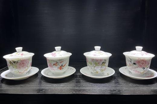 醉春风 手绘四季花鸟玉泥盖碗 商品图0