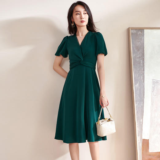 米思阳V领灯笼袖新款夏装气质高雅大裙摆连衣裙 商品图2