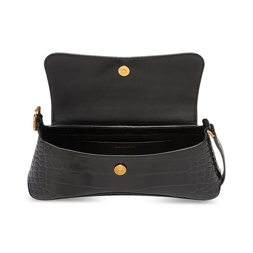 BALENCIAGA 巴黎世家 女士小号闪亮超柔软鳄鱼压纹小牛皮翻盖包斜挎单肩包 黑色 695645 2108X 1000 商品图3