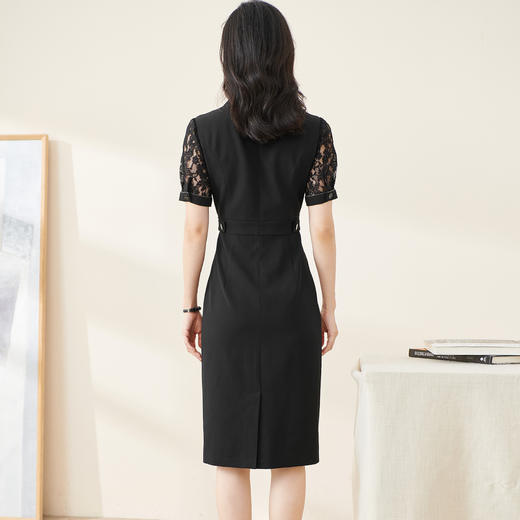 剩S/M/L 米思阳2024夏季新款时尚OL西装式连衣裙拼接蕾丝袖修身中长裙裙子 商品图2