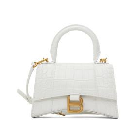 BALENCIAGA 巴黎世家 女士 Hourglass 鳄鱼压纹亮面小牛皮提挎包沙漏包 白色 592833 1LRGM 9001