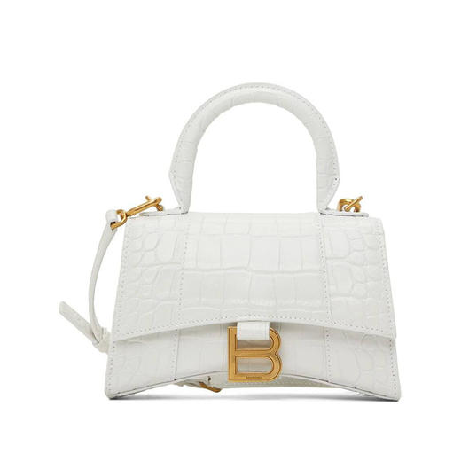 BALENCIAGA 巴黎世家 女士 Hourglass 鳄鱼压纹亮面小牛皮提挎包沙漏包 白色 592833 1LRGM 9001 商品图0