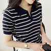 【拉满夏日时尚感】复古条纹polo领短袖冰丝针织衫  显瘦版型 清凉透气冰丝  时髦复古 宽松设计感小众针织   商品缩略图3