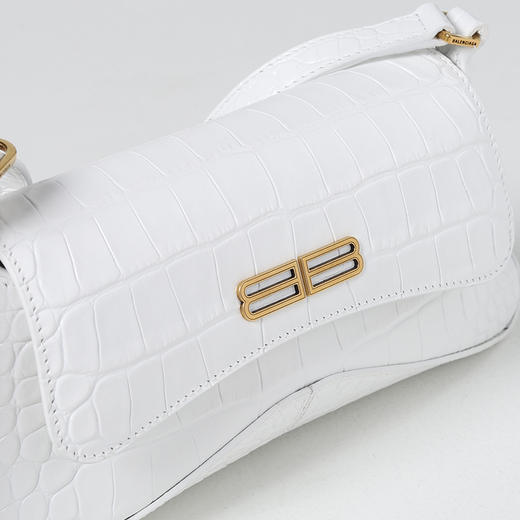 BALENCIAGA 巴黎世家 女士小号闪亮超柔软鳄鱼压纹小牛皮翻盖包斜挎单肩包 白色 695645 2108Y 9001 商品图2