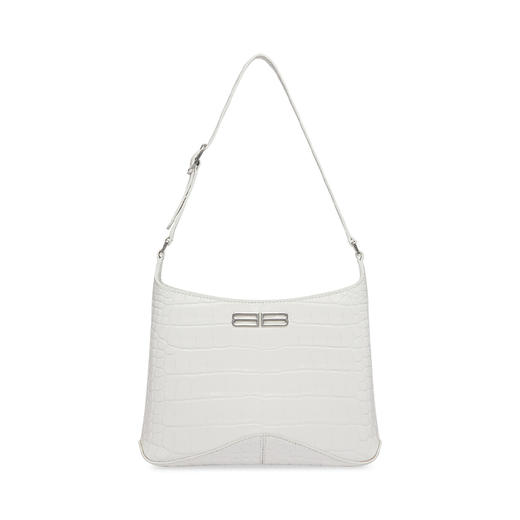 BALENCIAGA 巴黎世家 女士小号闪亮柔软小牛皮流浪包鳄鱼压纹斜挎单肩包 白色 695589 2108Y 9001 商品图0