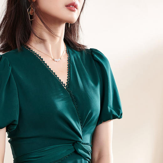 米思阳V领灯笼袖新款夏装气质高雅大裙摆连衣裙 商品图4