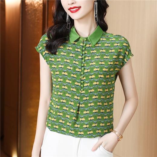 重磅仿真丝上衣女碎花衬衫，新款翻领印花衬衣KQL-6640 商品图4