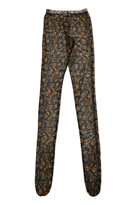 花色针织打底裤/黑底黄色碎花【2022秋冬新品 定制款】--中国设计师品牌QIUSHU TING