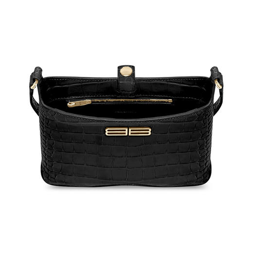 BALENCIAGA 巴黎世家 女士小号闪亮柔软小牛皮流浪包鳄鱼压纹斜挎单肩包 黑色 695589 2108X 1000 商品图3