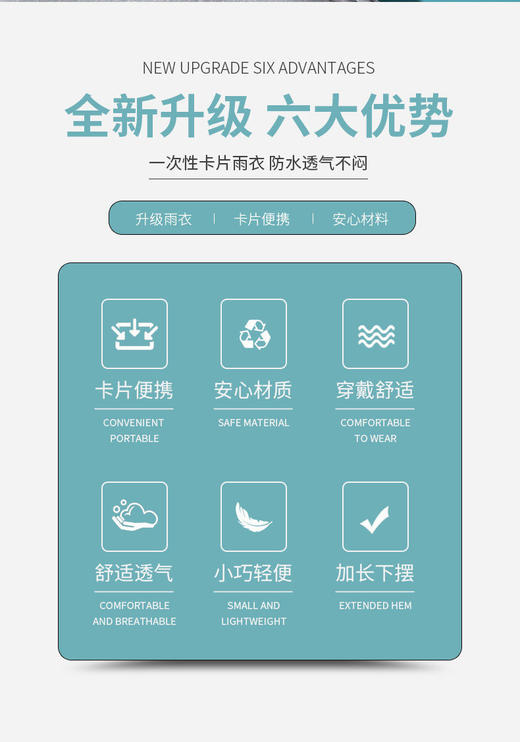 【针对便利生活设计】一次性雨衣真空压缩卡片包装，户外漂流旅游成人儿童加厚款均码雨披 商品图3