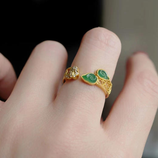 龢盒原创 湖水绿冰种天然翡翠祥云开口戒指 商品图4