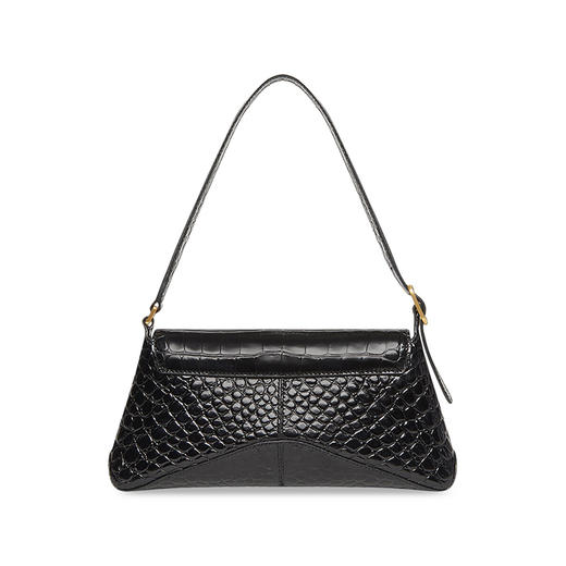 BALENCIAGA 巴黎世家 女士小号闪亮超柔软鳄鱼压纹小牛皮翻盖包斜挎单肩包 黑色 695645 2108X 1000 商品图2
