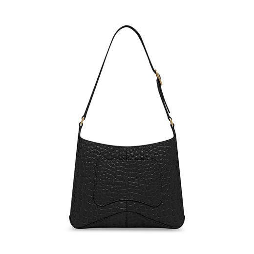 BALENCIAGA 巴黎世家 女士小号闪亮柔软小牛皮流浪包鳄鱼压纹斜挎单肩包 黑色 695589 2108X 1000 商品图2