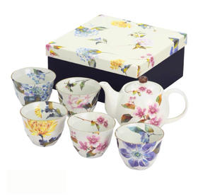 日本进口和蓝花卉繁花樱花茶壶茶杯1壶5杯套装陶瓷和风茶具