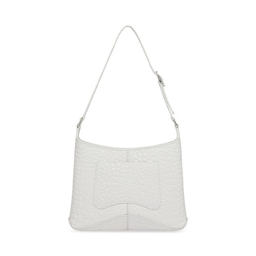 BALENCIAGA 巴黎世家 女士小号闪亮柔软小牛皮流浪包鳄鱼压纹斜挎单肩包 白色 695589 2108Y 9001 商品图2