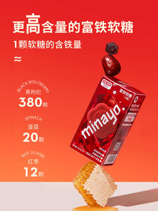 minayo富铁软糖 好吃的铁元素 枸杞红枣味 30颗/盒 商品图1