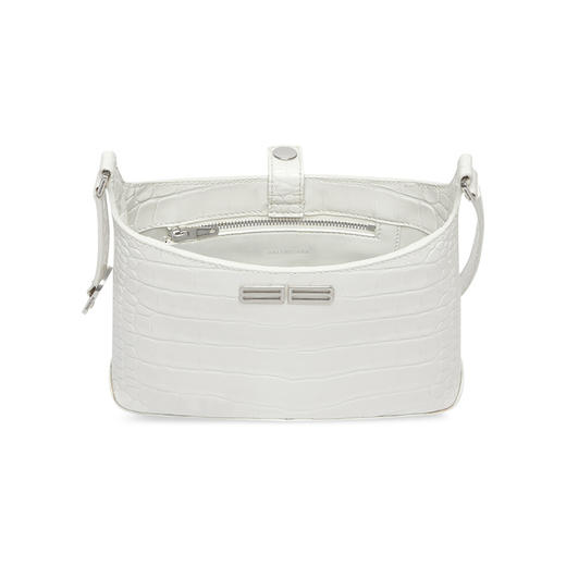 BALENCIAGA 巴黎世家 女士小号闪亮柔软小牛皮流浪包鳄鱼压纹斜挎单肩包 白色 695589 2108Y 9001 商品图3