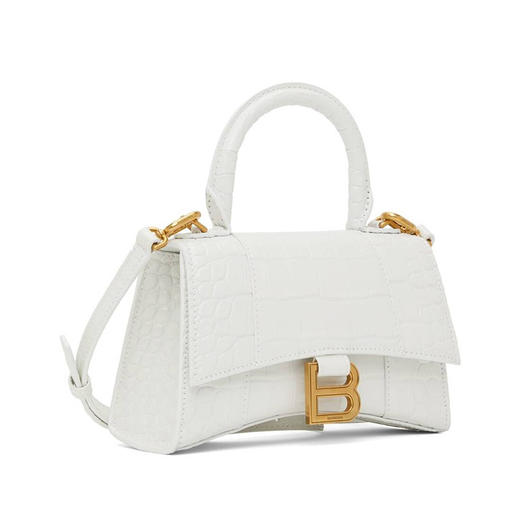 BALENCIAGA 巴黎世家 女士 Hourglass 鳄鱼压纹亮面小牛皮提挎包沙漏包 白色 592833 1LRGM 9001 商品图1