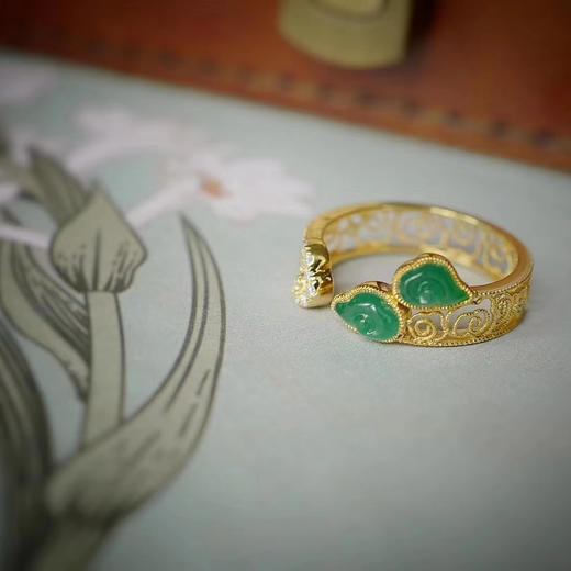 龢盒原创 湖水绿冰种天然翡翠祥云开口戒指 商品图2