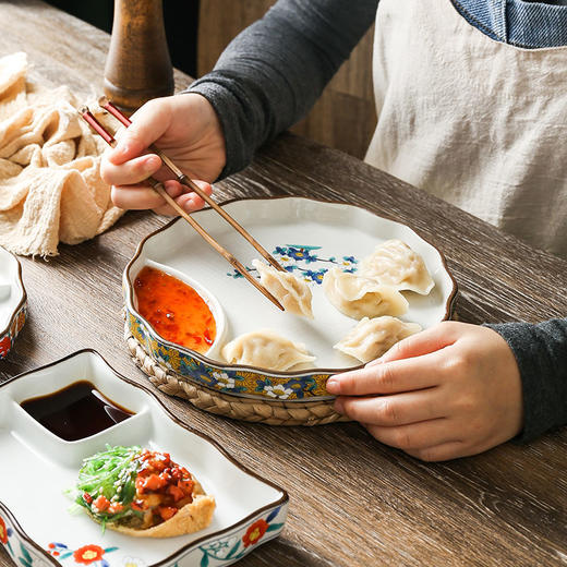 日式饺子盘寿司盘圆盘方盘酱油醋分格创意小吃盘家用陶瓷盘子 商品图2