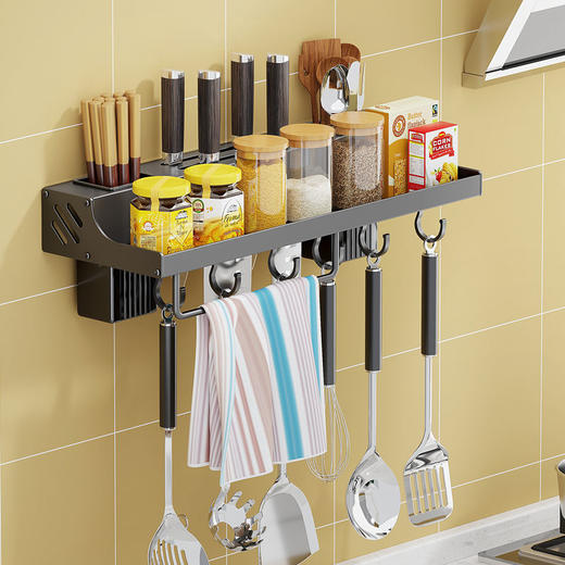 太空铝刀架免打孔厨房家用插刀筷子筒多功能收纳置物架壁挂锅盖架 商品图6