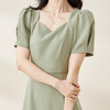 剩S/M/L/XL 米思阳2025夏季新款简约优雅方领复古中长裙泡泡袖修身连衣裙2134 商品缩略图3