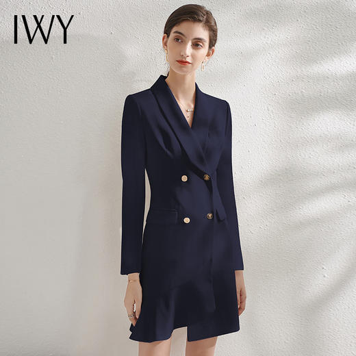 IWY/藏青色职业西装连衣裙时尚办公室职场工作服主持人名媛气质修身 Q10359 商品图1