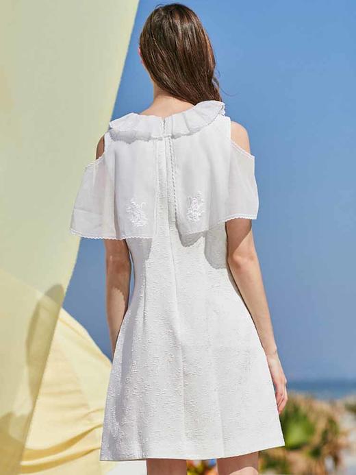 OLrain法式高级穿搭短袖连衣裙女夏季2022露肩显瘦娃娃领裙子 商品图1