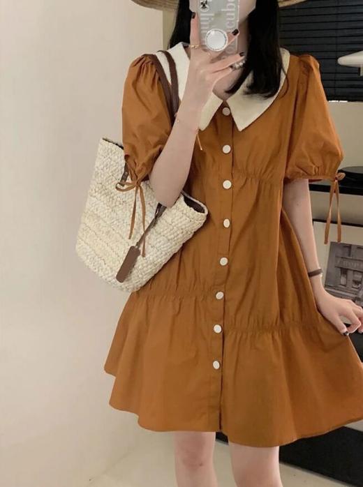 （清仓现货）【社群供T】S56883-桔梗群韩版宽松显瘦气质洋气法式娃娃领泡泡袖聚酯纤维连衣裙2 商品图2