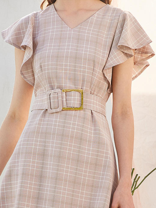 OLrain法式高级穿搭格子连衣裙女夏季2022新款收腰显瘦气质V领裙9XLB15819 商品图2