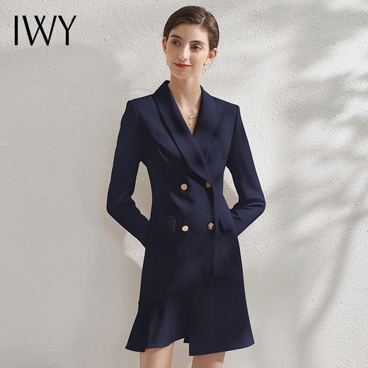 IWY/藏青色职业西装连衣裙时尚办公室职场工作服主持人名媛气质修身 Q10359 商品图0