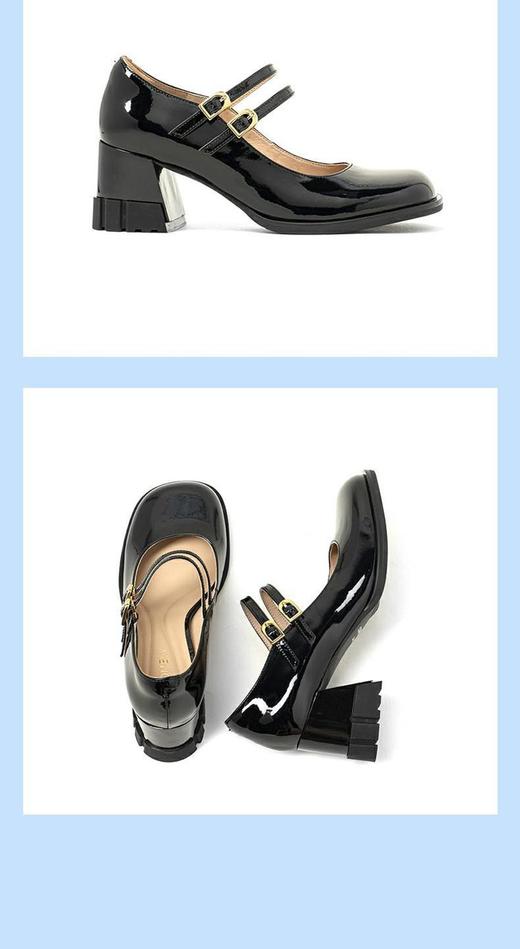 2楼康莉COMELY女鞋2022秋季新款粗跟一字带法式复古圆头玛丽珍小皮鞋 商品图2