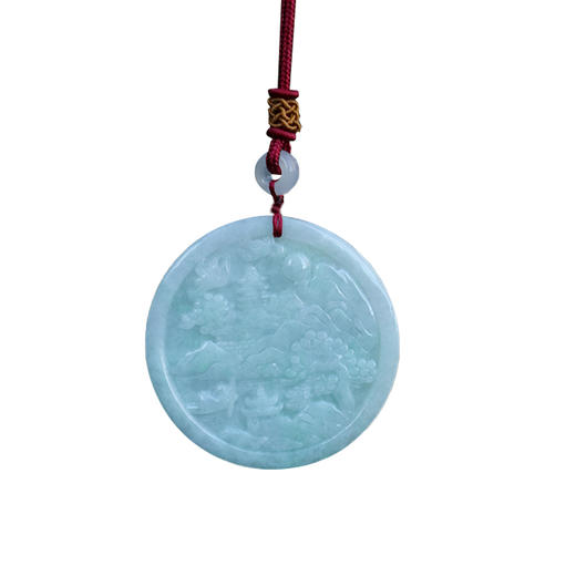 缅甸A货翡翠山水牌吊坠男女新款冰糯种挂绳玉石项链 商品图4